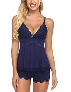 wearella Damen Dessous-Set Schlafanzüge und Höschen Set Camisole Set Modal Sweetness Nachtwäsche, Marineblau, S von wearella