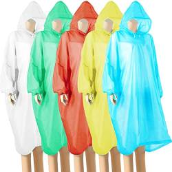 wehers Regenponcho, 5 Stück Regenponcho Einweg für Herren und Damen Regencape mit Langen Ärmeln & Kapuze Regen Ponchos Wasserdichte für Festival, Konzert, Wandern, Radfahren(Mehrfarbig) von wehers