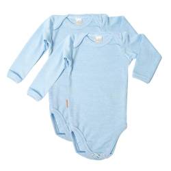 wellyou, 2er Set Kinder Baby-Body Langarm-Body, hell-blau weiß gestreift, geringelt, für Jungen und Mädchen, Feinripp 100% Baumwolle, 128-134 von wellyou