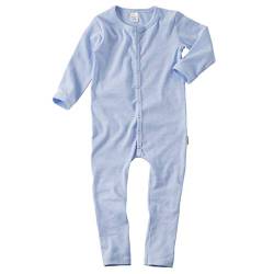 wellyou, Schlafanzug, Pyjama für Jungen und Mädchen, Einteiler langarm, Baby Kinder, hell-blau weiß gestreift, geringelt, Feinripp 100% Baumwolle, Größe:68 - 74 Blau von wellyou