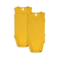 wellyou – Body ohne Arm für Baby & Kind aus 100% Baumwolle – Babybody für Mädchen & Jungen – 2er Set ärmellose Baby Bodys in Größe 50-134 – Made in EU (Mustard | gr 104-110) von wellyou