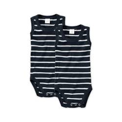 wellyou Doppelpack Baby Body- Kinder Body ohne Arm, Marineblau-Weiss gestreift, Gr.- 116-122 von wellyou