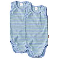 wellyou Doppelpack Baby Body- Kinder Body ohne Arm Neongelb hellblau gestreift Größe - 128-134 von wellyou