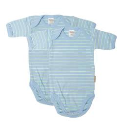 wellyou – Kurzarmbody Baby & Kinder aus 100% Baumwolle – Babybody für Mädchen & Jungen – 2er Set Kurzarm Baby Body in Größe 50-134 – Made in EU (Hellblau Neongelb gestreift | gr 68-74) von wellyou