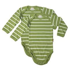 wellyou – Langarmbody Baby & Kinder aus 100% Baumwolle – Babybody für Mädchen & Jungen – 2er Set Langarm Baby Body in Größe 50-134 – Made in EU (Grün Weiß gestreift | gr 104-110) von wellyou