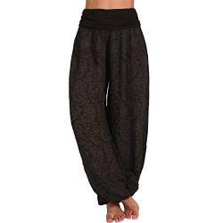 wenyujh Damen Pumphose Haremshose Leicht Locker Sommerhose Freizeithose Blumenmuster Drucken Elegant Aladin Pants Yogahosen (AA-Braun, 36) von wenyujh