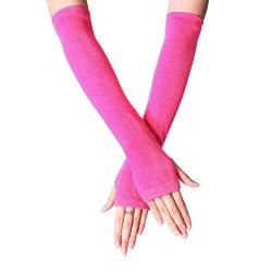 wenyujh Gestrickte Fingerlose Handschuhe Damen Armstulpen Feinstrick Lange Handwärmer Stulpen Winterhandschuhe Pluswärmer Handstulpen Herbst Winter Armwärmer Stulpen (pink，F) von wenyujh