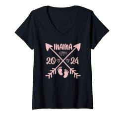 Damen Mama 2024 werdende Mütter Baby Vorhersage Schwangerschaft T-Shirt mit V-Ausschnitt von werdende Mama 2024 Geschenk Vorhersage Baby