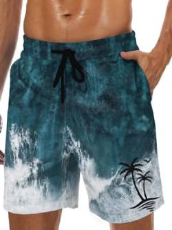 Badehose Herren lang Schnelltrocknend Boardshorts Badehosen für Herren mit Mesh-Futter Badeshorts Herren Swim Trunks Strand Shorts Blau XXL von werfami