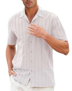 Freizeithemden für Herren Hemd Strand Hemden Kurzarm Baumwollhemd Casual Kurzarmhemd Herrenhemden Leichten Shirt Komfort Weiß S von werfami