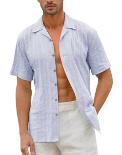 Hemd Herren Kurzarm Freizeithemden für Herren Button Down Shirt Freizeithemd Herrenhemden Casual Regular Fit Leichten Hellblau XL von werfami