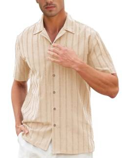 Hemd Herren Kurzarm Freizeithemden für Herren Pure Sommerhemd Lässige Strand Hemden Männer Kurzarmhemd Oberteile für Yoga Beige M von werfami