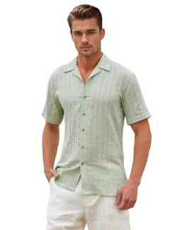 Hemd Herren Kurzarm Freizeithemden für Herren Sommerhemden Männer Button Down Hemden Outdoor Party Shirt Hellgrün M von werfami