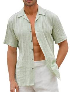 Hemd Herren Kurzarm Freizeithemden für Herren Sommerhemden Männer Button Down Hemden Outdoor Party Shirt Hellgrün S von werfami