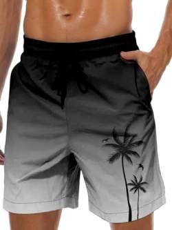 werfami Badeshorts Herren Badehose Lang Schnelltrocknend Boardshorts Urlaub Freizeit Short Männer Strand Shorts mit Mesh-Futter Schwarz Grau Verlaufsfarbe S von werfami