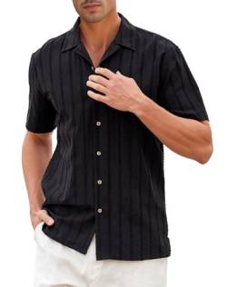 werfami Freizeithemden für Herren Hemd Kurzarm Männer Lässige Herrenhemden Sommer Büro Freizeit Button Down Hemden Schwarz XL von werfami