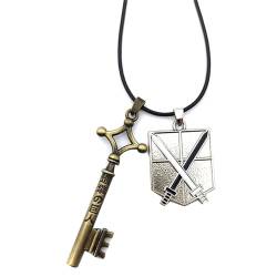 Angriff auf Titan Eren Keller Schlüssel Halskette Vier Korps Flügel der Freiheit Halskette Geschenke für Anime-Fans von westtrend