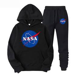 NASA Casual Trainingsanzug NASA Logo Print Langarm Hoodie Pullover und Jogger Hose Anzug Sweatshirt Hose 2-teiliges Set von westtrend