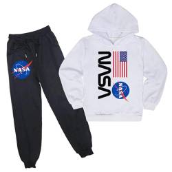 NASA-Trainingsanzug Jungen Mädchen Langarm-Kapuzenpullover und Jogginghose Anzug Frühling Herbst Sweatshirt Hose 2 Stück Set von westtrend