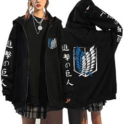 Unisex Attack on Titan Kapuzenpulli Reißverschluss Strickjacke Sweatshirt Anime Eren Jaeger Mikasa Ackerman Zip Sweatshirt Jacke Mantel von westtrend