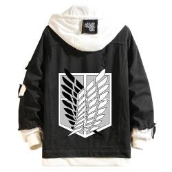 westtrend Attack on Titan Fake Zweiteiler Mantel Anime Eren Jaeger Cosplay Kostüme Tägliche Jeansjacke mit Kapuze für Männer und Frauen Frühling/Herbst Oberteile von westtrend