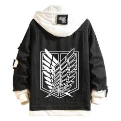 westtrend Attack on Titan Fake Zweiteiler Mantel Anime Eren Jaeger Cosplay Kostüme Tägliche Jeansjacke mit Kapuze für Männer und Frauen Frühling/Herbst Oberteile von westtrend