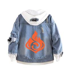 westtrend Genshin Impact Denim Hoodie Jacke Unisex Casual Gefälschte Zwei Sweatshirts Anime Print Kapuzenjeans Mantel von westtrend