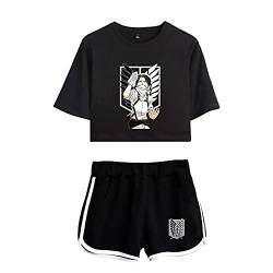 westtrend Japanese Anime Attack on Titan Top und Shorts 2-teiliges Outfit für Frauen Mädchen Sommer Pyjama Set Eren Jäger Mikasa Levi Ackerman Trainingsanzüge Sportswear XS-XXL von westtrend