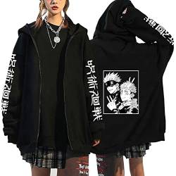 westtrend Jujutsu Kaisen Hoodie Unisex Casual Langarm Sweatshirts mit durchgehendem Reißverschluss und Tasche Anime Charakter Gojo Satoru Print Kapuzenmantel von westtrend