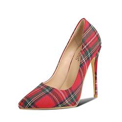 wetkiss Damen-Pumps mit Stiletto-Absätzen, spitzer Zehenbereich, zum Reinschlüpfen, High Heel, Pumpschuhe für Damen, Damen, Plaid 12 cm (Größe S, kaufen Sie eine Nummer größer), 38 EU von wetkiss