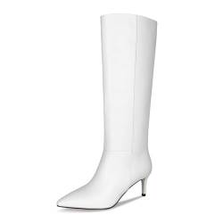 wetkiss Kniehohe Stiefel für Damen, mit Stiletto-Absatz und spitzem Zehen-Design, klassisch und sexy, Mattweiß, 39 EU von wetkiss