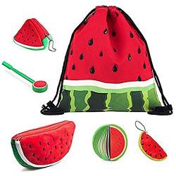 whatUneed Wassermelone-Kordelzugbeutel,Niedlicher großer Plüsch-Etui,3D-Geldbeutel-Schlüsselhalter,Schlüsselanhänger-Anhänger-Dekorationen,Fruchtnotizblöcke mit Stift für junge Studentinnen (6er Set) von whatUneed