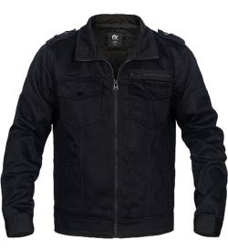 Herrenjacke, gewaschenes Baumwollleinen, Militärjacke, Windbreaker, 03/Black, L von whattry