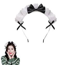 Maid Stirnband Fliege Rüschen Spitze Haarband Retro Lolita Haarreifen für Frauen Mädchen Party Dekoration Rollenspiel Kostüm Partys von whllly