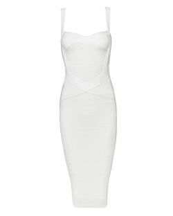 Whoinshop, knielanges figurbetontes Damen-Kleid aus Kunstseide mit Spaghettiträgern, Partykleid Gr. L, White-ployester von whoinshop