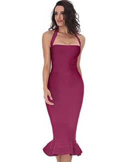 whoinshop Damen Neckholder Fischschwanz Meerjungfrau Bodycon Knielang Cocktail Bandage Kleid, Upgrade-Wein, X-Groß von whoinshop