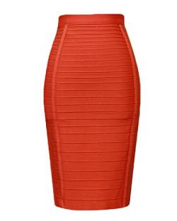 whoinshop Damen Stretch Slim Fit Midi Bandage Bleistift Rock - Orange - X-Groß von whoinshop