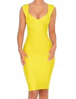 whoinshop Damen V-Ausschnitt Trägerlos Clubwear Bodycon Bandage Kleid, gelb, Klein von whoinshop