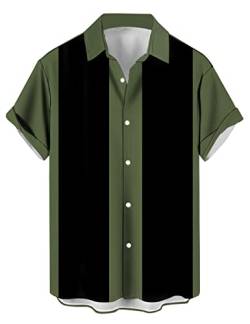 Herren Klassische Kurzarm Hemd, Zweifarbig Gestreiftes Bowlinghemden Knopfverschluss Hawaiihemd Sommerhemd von wihnsinop
