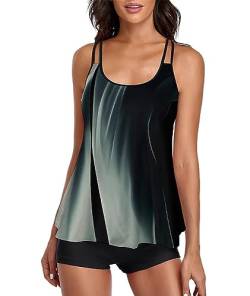 wihnsinop Tankini Damen Bauchweg Bademode Set Damen Tankini Badeanzug Zweiteiler Tankini Set Sommer Badeanzüge für Damen Tankini Oberteil mit Badeshorts Grüner Satin XL von wihnsinop