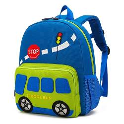 willikiva Auto Dinosaurier Kleinkind Kinder Rucksack für Jungen und Mädchen Kinder Wasserdichte Vorschule Tasche (Green Scool Bus) von willikiva