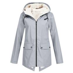 Damen Winter Warm Mantel Einfarbig Übergröße Fleece Gefüttertes Thermo Regenjacket Outdoor Elegante Winddicht Regenmantel Mit Kapuze Plüsch Verdickung Winterjacke Übergangsjacke (Z01 Grau, M) von winwintom