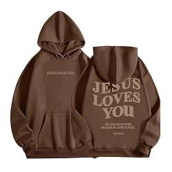 winwintom 2023 Jesus Loves You Hoodie Damen Kapuzenpullover Oversize Pullover Sweatshirt Freizeit Sport Langarmshirt Hoodies Training Pulli Streetwear von winwintom