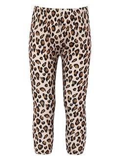 winying 2er Pack Kinder Mädchen Stretch Leggings Elastischer Bund Skinny Hose Blumen Druck Streifen Laufhose Trainingshose Fitnesshose Pants Braun Leopard D 3-4 Jahre von winying