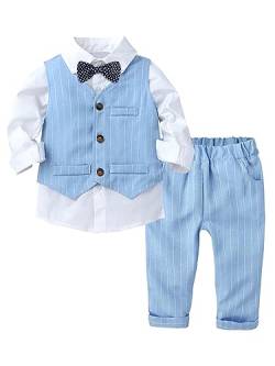 winying Baby Jungen Anzug Gentleman Outfit Langarm Fliege Hemd + Weste + Hose Kleinkinder Festlich Bekleidungsset Taufanzug Hochzeitanzug Festanzug Blau EE 98-104 von winying