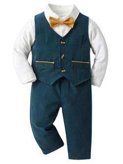 winying Baby Jungen Anzug Gentleman Outfit Langarm Fliege Hemd + Weste + Hose Kleinkinder Festlich Bekleidungsset Taufanzug Hochzeitanzug Festanzug Dunkelgrün AJ 68-74 von winying