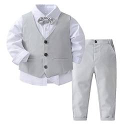 winying Baby Jungen Anzug Gentleman Outfit Langarm Fliege Hemd + Weste + Hose Kleinkinder Festlich Bekleidungsset Taufanzug Hochzeitanzug Festanzug Grau 110-116 von winying