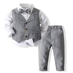 winying Baby Jungen Anzug Gentleman Outfit Langarm Fliege Hemd + Weste + Hose Kleinkinder Festlich Bekleidungsset Taufanzug Hochzeitanzug Festanzug Grau D 104-110 von winying