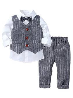 winying Baby Jungen Anzug Gentleman Outfit Langarm Fliege Hemd + Weste + Hose Kleinkinder Festlich Bekleidungsset Taufanzug Hochzeitanzug Festanzug Grau E 92-98 von winying