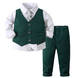 winying Baby Jungen Anzug Gentleman Outfit Langarm Fliege Hemd + Weste + Hose Kleinkinder Festlich Bekleidungsset Taufanzug Hochzeitanzug Festanzug Grün C 110-116 von winying